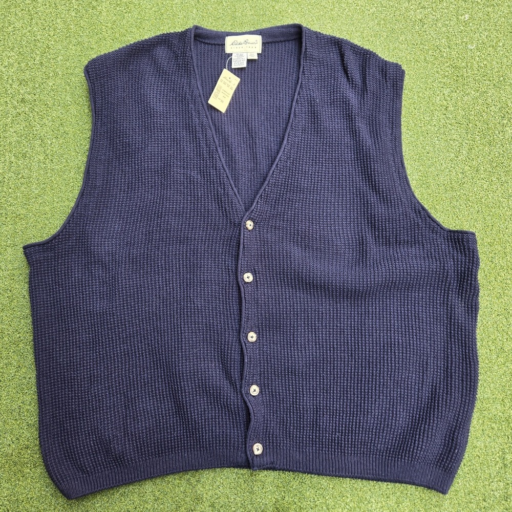 Vintage Eddie Bauer Sweater Vest XXL new With Tags Blue Knit - Picture 2 of 9